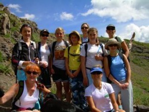 All Girls Hike up Devils Causeway. Elizabeth is 1st girl on the left of the back row.